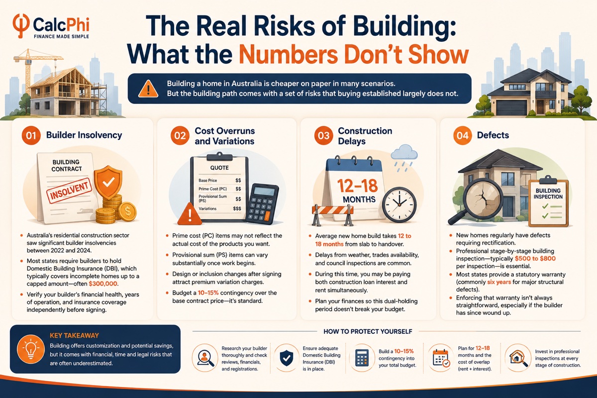 The real risks of building: what the numbers don't show — builder insolvency, cost overruns, delays, defects