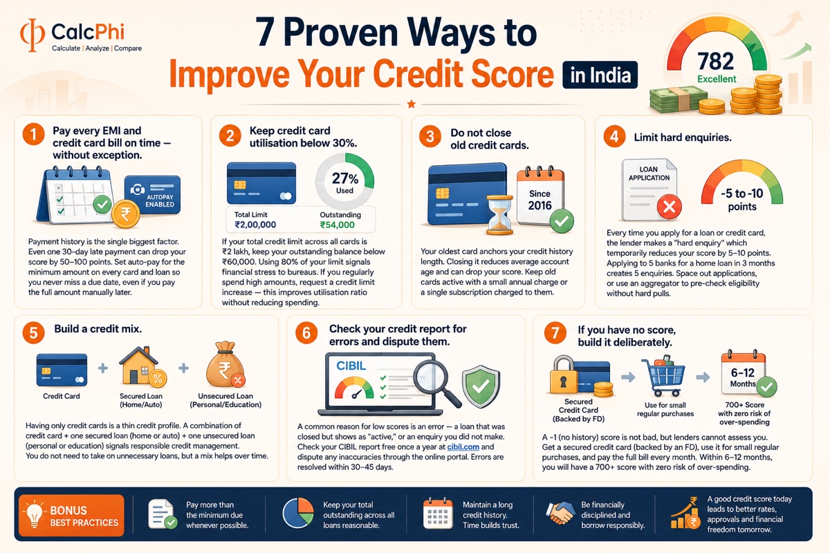 7 proven ways to improve your credit score in India — infographic