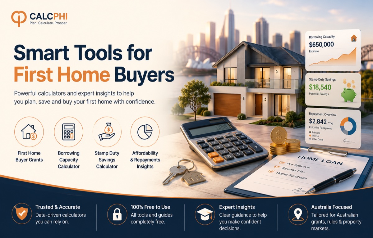 Smart tools for first home buyers in Australia — borrowing capacity, stamp duty savings, repayment insights