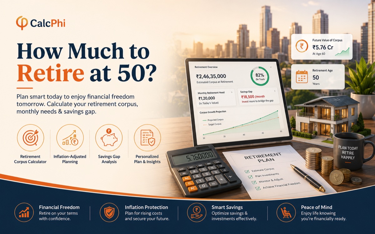 How much to retire at 50 in India: corpus calculator, inflation-adjusted planning, and savings gap analysis