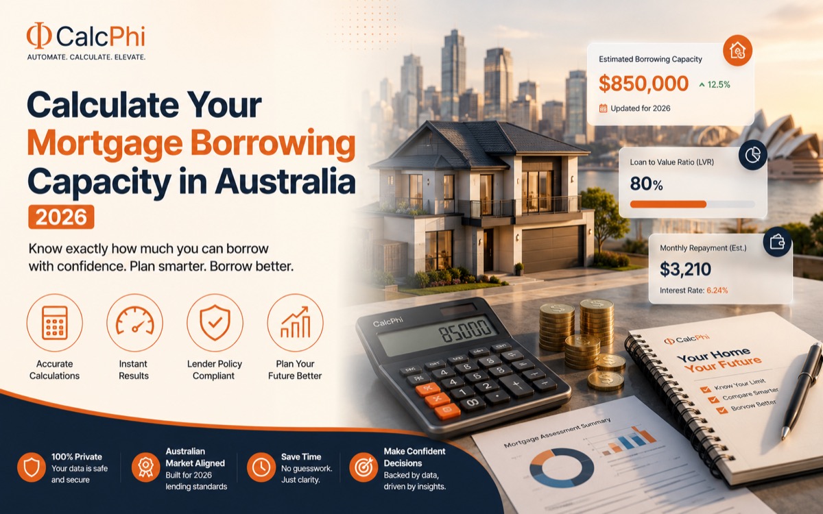 Calculate your mortgage borrowing capacity in Australia 2026 — accurate calculations, lender policy compliant, plan smarter