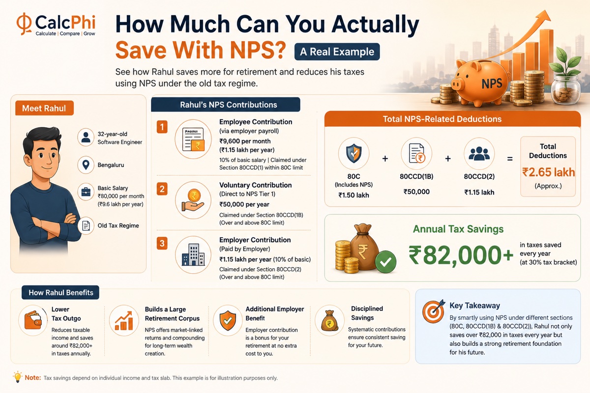 How much can you actually save with NPS — real example with Rahul — CalcPhi