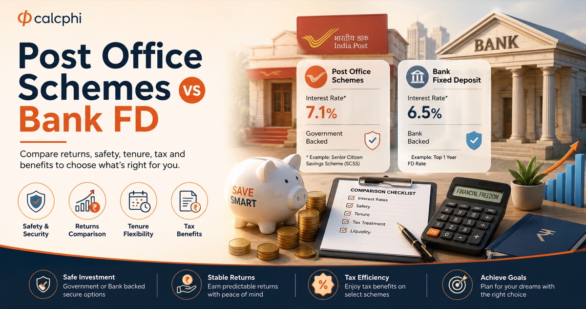 Post Office Schemes vs Bank FD comparison — interest rates, safety, tax and liquidity