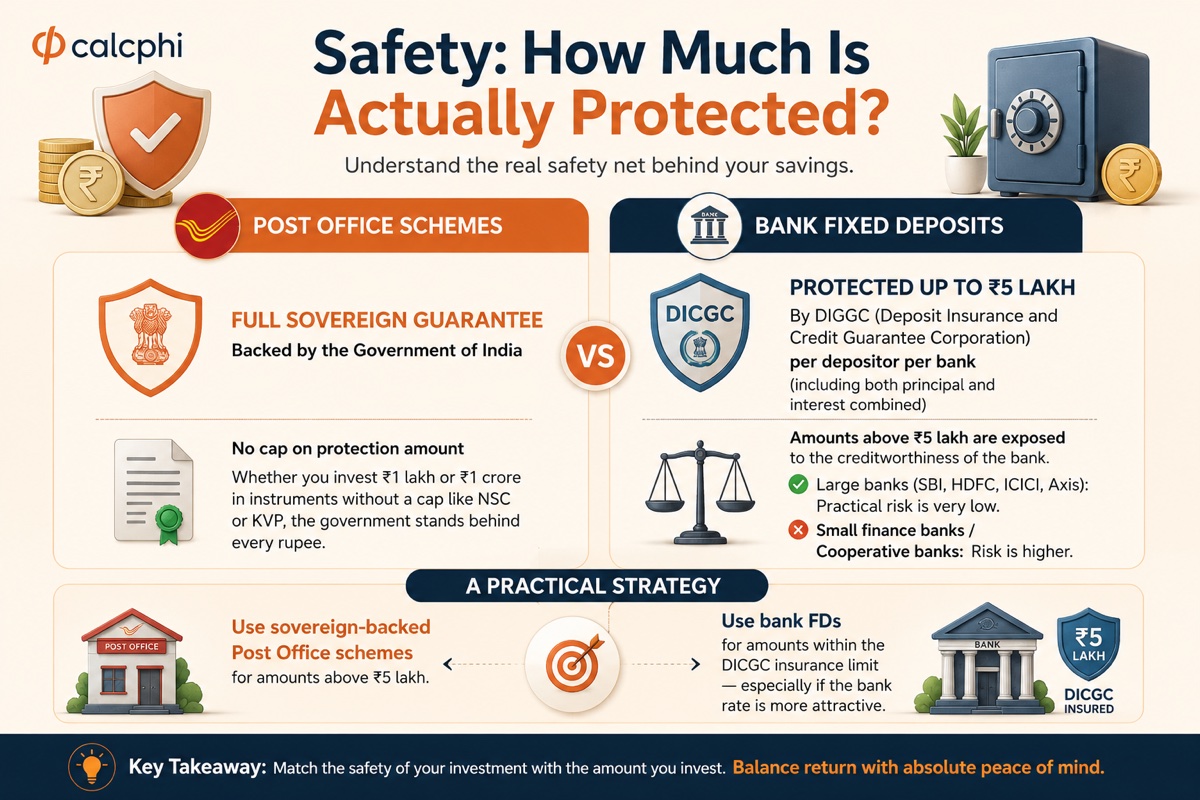 Safety comparison: Post Office sovereign guarantee vs bank DICGC ₹5 lakh insurance