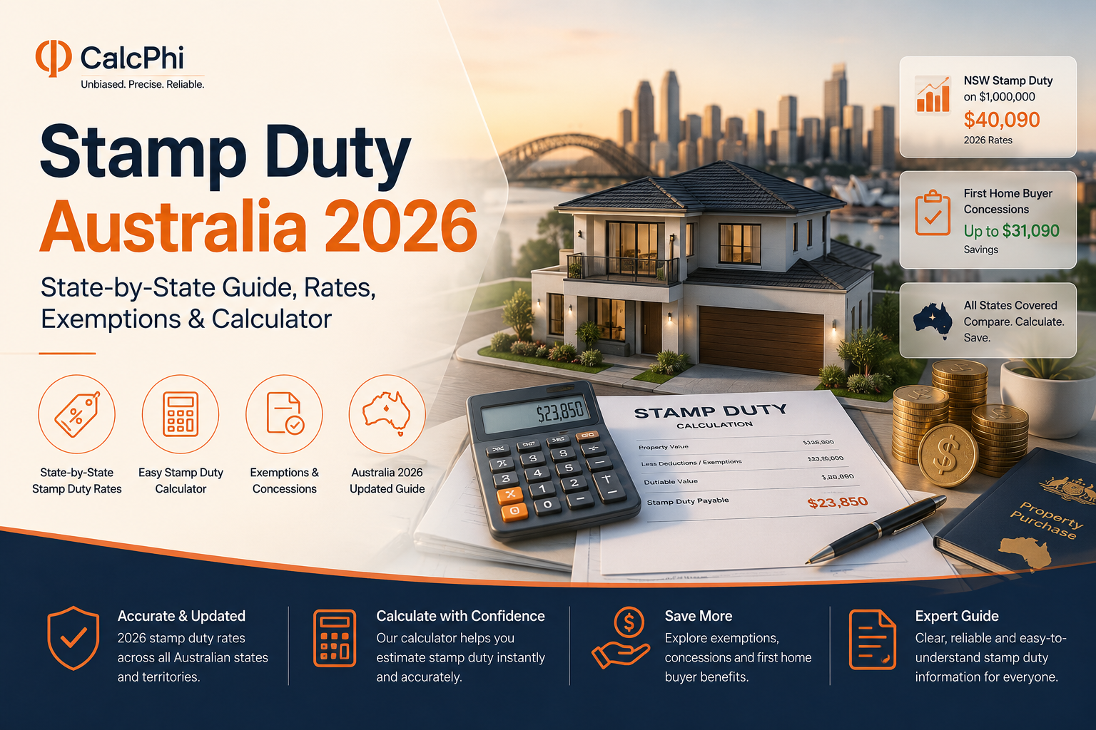 Stamp Duty Australia 2026 — state-by-state guide, rates, exemptions and calculator