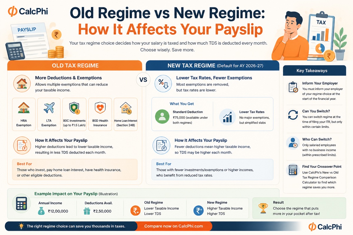 Old regime vs new regime: how it affects your payslip — tax regime choice decides TDS deduction, deductions available, and take-home pay each month